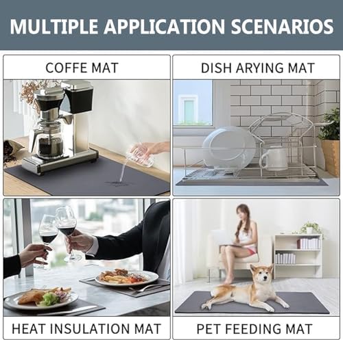 Dish Drying Mat Silicone for Kitchen Counter, Microfiber Absorbent