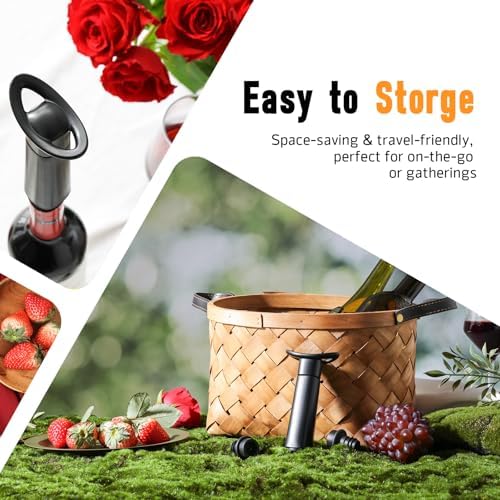 OWO Wine Vacuum Pump with 4 Stoppers, Wine Saver & Preserver, Food