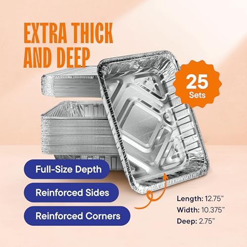 Aluminum Pans 9x13 Disposable Aluminum Foil Pans with Lids [25-Sets]