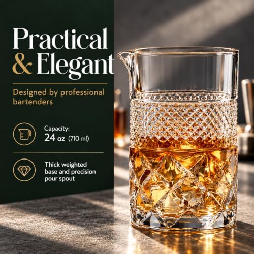 Barillio 24 Oz Crystal Cocktail Mixing Glass with Bamboo Stand & Bar