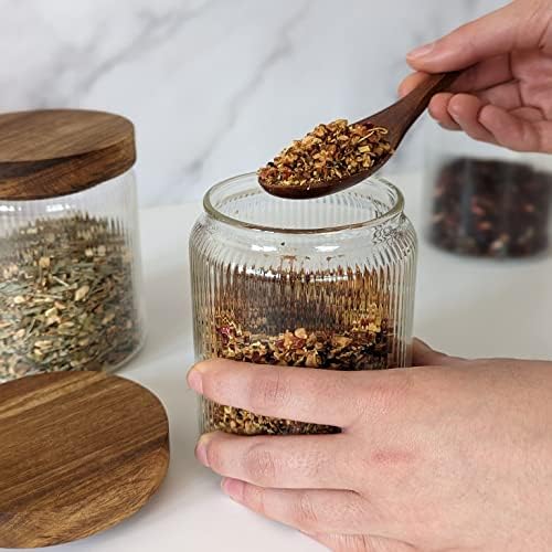 Mason & Fable Ribbed Glass Jar with Wooden Lid 17oz, Set of 3