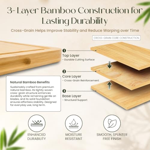 3-Piece Bamboo Cutting Boards - Large Wood Cutting Boards for Kitchen