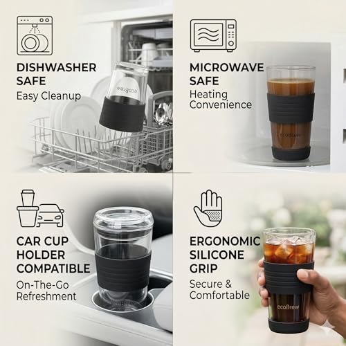16oz Double Wall All Glass Tumbler with Lid, Glass Travel Mug