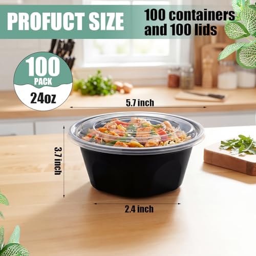 100 Pcs 24 oz Meal Prep Containers with Lids Round