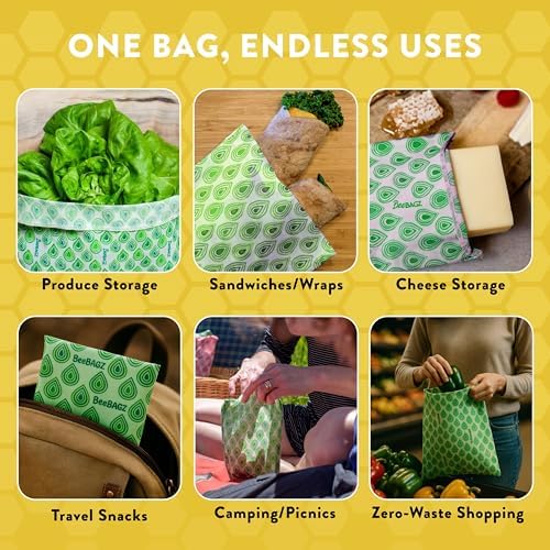 BeeBAGZ 3 Pack Beeswax Wrap Storage Bags, 2 Sizes