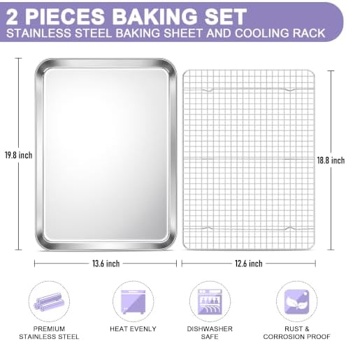 E-far Large Baking Sheet with Wire Rack, 20" x 14"