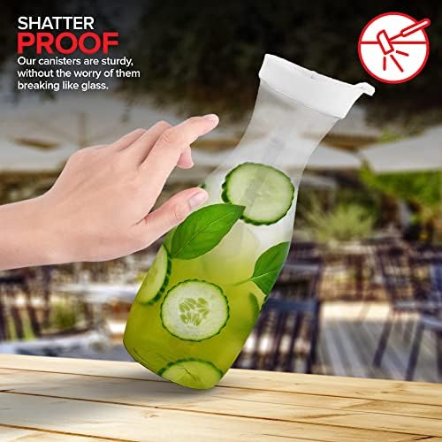 Plastic Juice Carafe with Lids (Set of 4) 32 oz Carafes for Mimosa