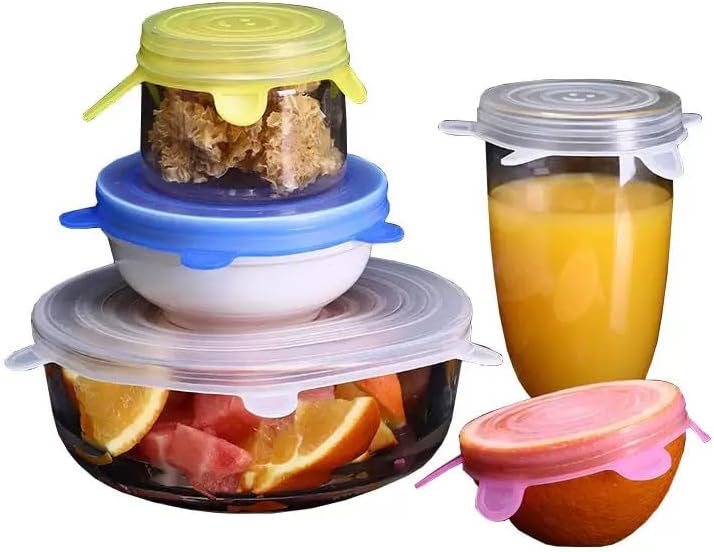 6 Pack Reusable Silicone Stretch Lids, BPA-Free