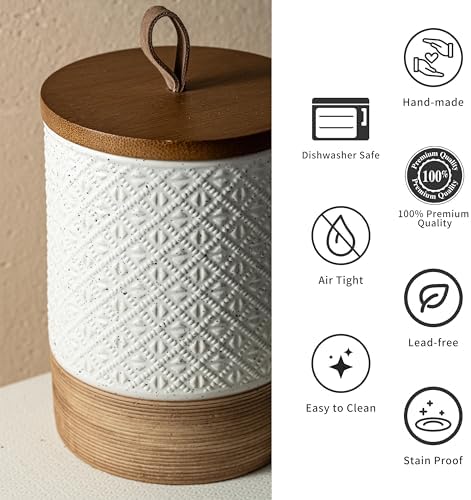 Miamolo Ceramic Jar with Lid, Airtight Coffee Canisters, White & 20