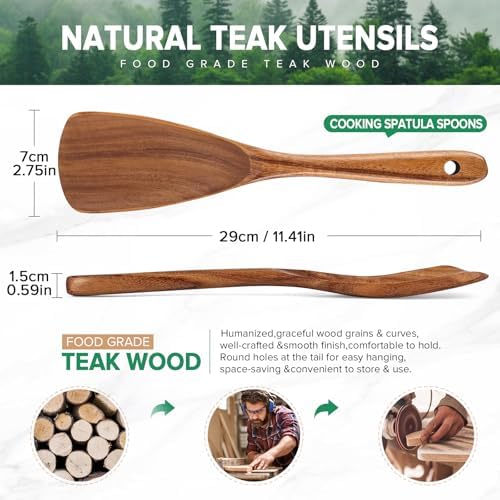 Teak Wood Cooking Spoonulas, 11.4", 2 Pcs