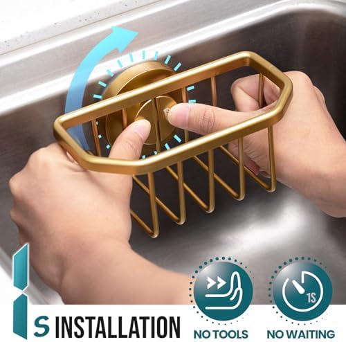 TAILI Sponge Holder for Kitchen Sink, Gold, Aluminum