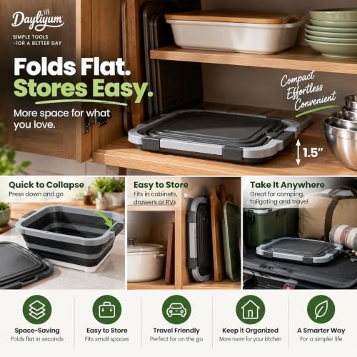 4-Piece Set, 16L Collapsible BBQ Prep Tub with Locking Lid & Prep