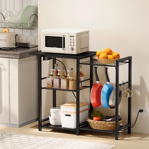 HOOBRO Bakers Rack with Power Outlet, Black