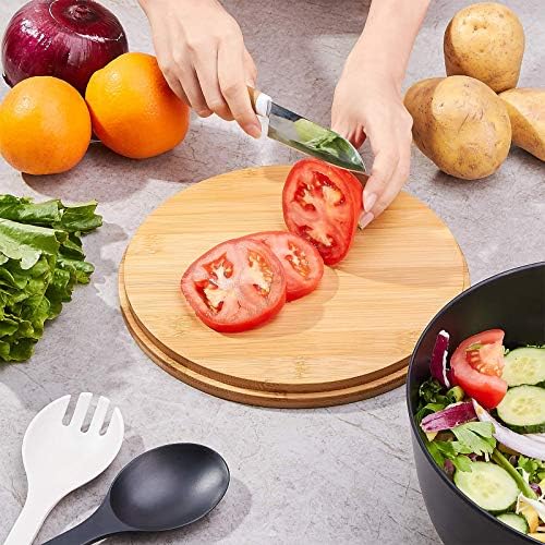10" Large Salad Serving Bowl with Utensils in Lid, Bamboo Fiber Salad