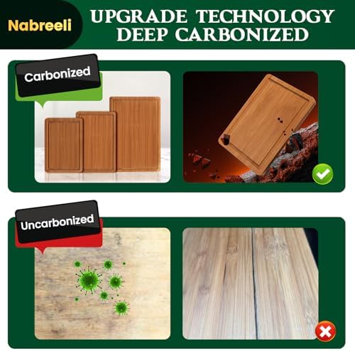 Bamboo Cutting Board Set of 3 with Holder for Compact Kitchens &