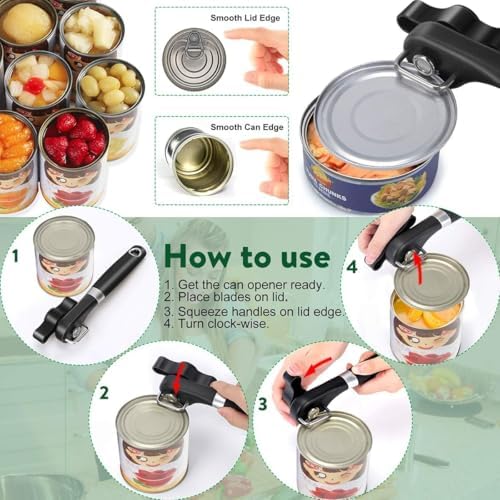 Can Opener Smooth Edge & Bottle Opener, Manual Side Safe Cut Can