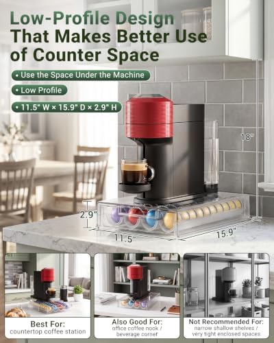 EVERIE Coffee Pod Holder Drawer Compatible with Nespresso VertuoLine Capsules, Clear PC Coffee Pod Organizer for Countertop, Flexible Slot Capsule Storage Drawer for 1.35 oz to 7.77 oz Pods