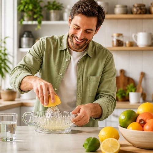 Glass Lemon Lime Squeezer, Manual Citrus Juicer