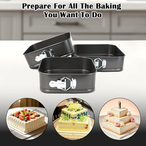 3Pcs Springform Pan, Square Removable Bottom(8/9/10 Inch)
