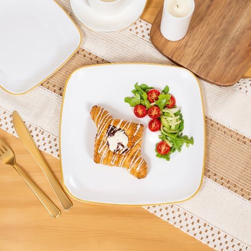 bUCLA 50PCS White and Gold Plastic Plates Disposable - Square Gold