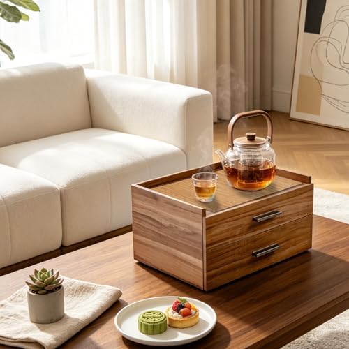 Wood Tea Bag Organizer with Double Drawer, Coffee and Tea Station