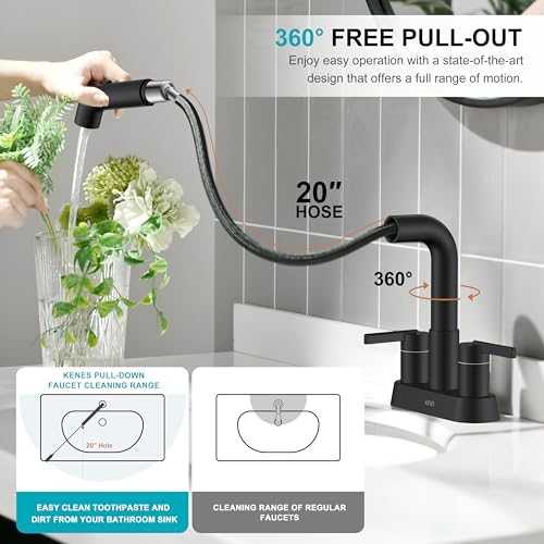 KENES Matte Black 4 Inch Centerset Bathroom Faucet