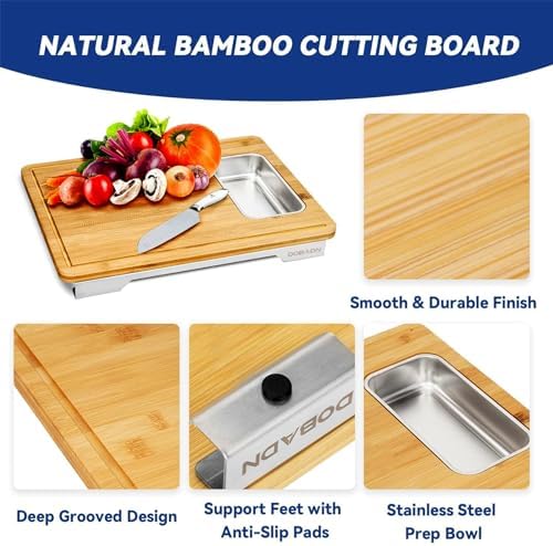 Bamboo Cutting Board for Kitchen Meal Prep & Serving - Wood Chopping