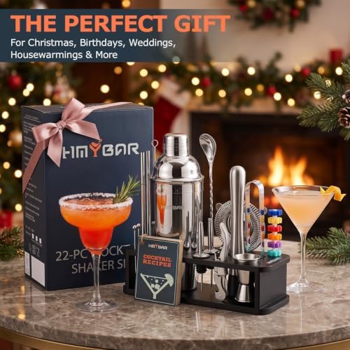HMYBAR® 22-Piece Cocktail Shaker Set, Mixology Bartender Kit with 24oz