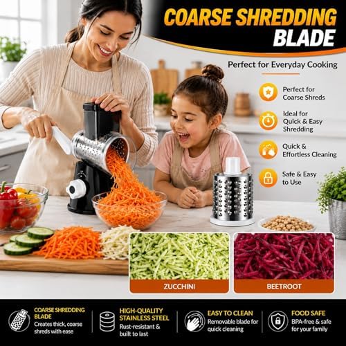 Rotary Cheese Grater with Handle - Hand Crank Vegetable Slicer &