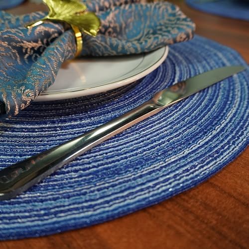 WAZAIGUR 14inch Round Placemats Set of 4 Table Mats, Blue
