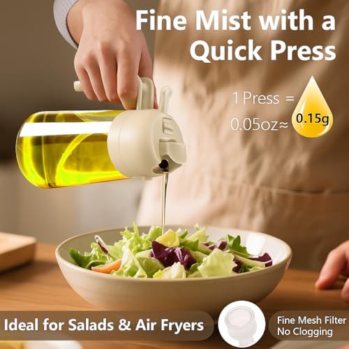 2-in-1 Glass Olive Oil Sprayer and Dispenser, 470ml/16oz, White