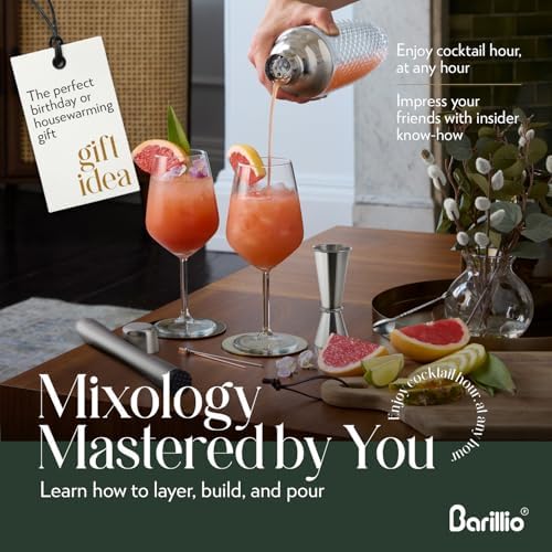 Barillio Glass Cocktail Shaker Set | 14 oz Cobbler Mixer with Bar