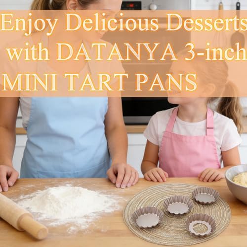 DATANYA Mini Tart Pans Removable Bottom 3 Inch, Carbon Steel Nonstick