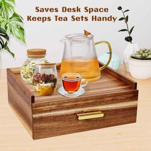 NANXITU Acacia Wood Tea Holder Organizer, Tea Box Organizer Storage