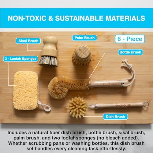 ECOHOUSE SUPPLYTM Bamboo Dish Brush Set – 6-Piece Natural Fiber