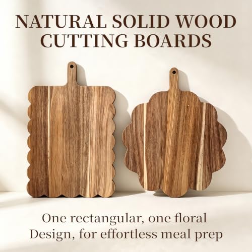 Acacia Wood Scalloped Cutting Boards Set of 2 - Decorative Wooden