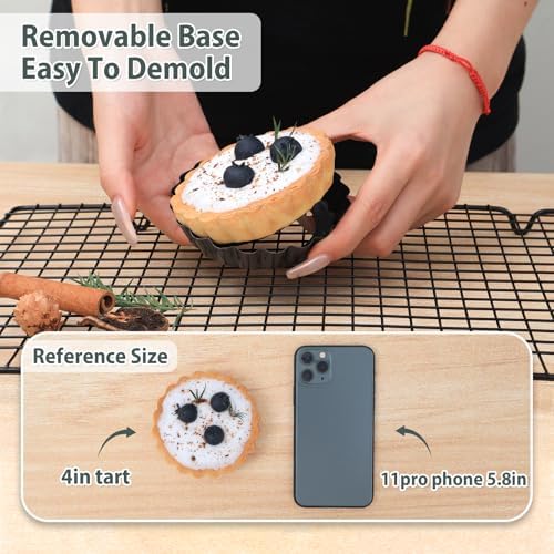 Mini Tart Pans with Removable Bottom 4 inch Set of 10 Non-stick Round