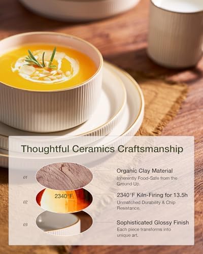 Famiware Stoneware Dinnerware Set with Mugs, Plates and Bowls, Dishes for 6