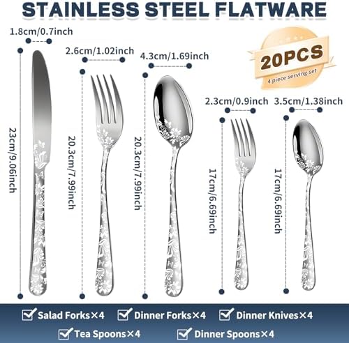 Silverware Set, 20 Piece Stainless Steel Flatware Set, Silverware Set