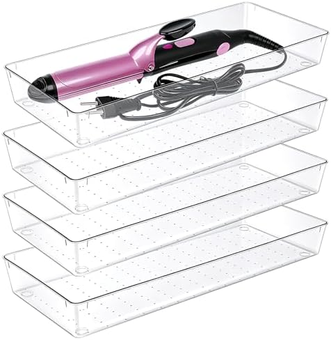 Manalete 4 Pcs Large Clear Plastic Drawer Organizer,15"x6" Vanity