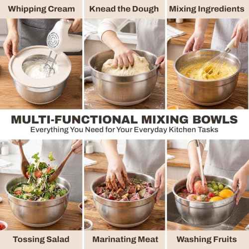 Four Flowers Stainless Steel Mixing Bowls with Lids, 11-Piece Nesting Set