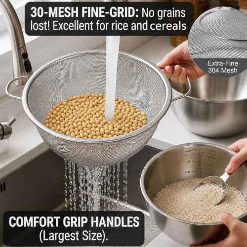 HAPPY KIT 18/8 Stainless Steel Bowl and Colander Set, 6-Piece, Nesting