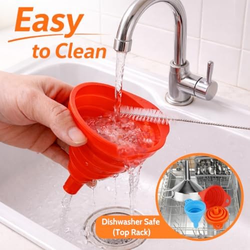 No Spill Kitchen Funnel Set, Food Grade 3 Collapsible Silicone Funnels