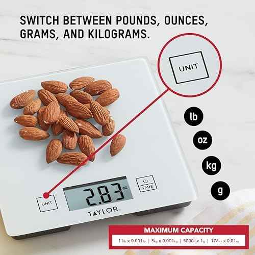 Taylor Compact Glass Kitchen Food Scale, 11 lb Capacity Digital Scale