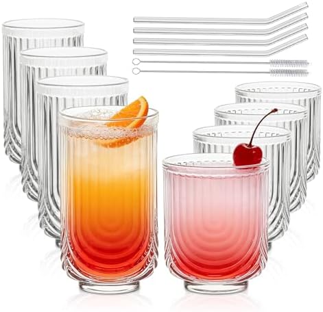 INSETLAN Water Drinking Glasses Set of 8-4 Highball Glasses 14 oz, 4