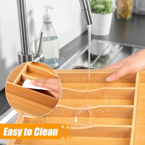 Bellsal Large Bamboo Silverware Organizer, 17" x 19.6"