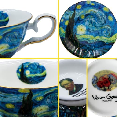 Floral Tea Cups Saucers Set of 2, Bone China 7 oz British Teacups