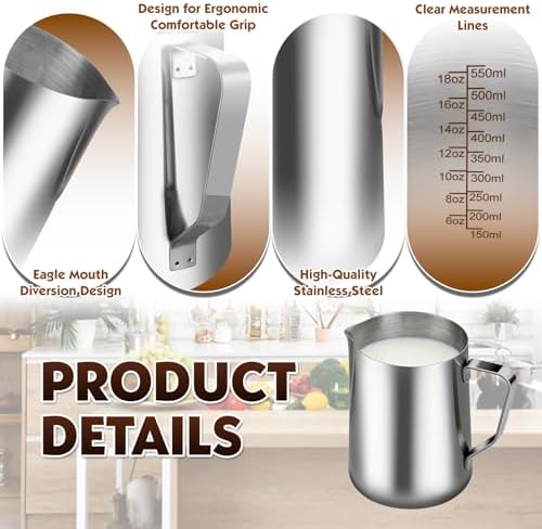 Milk Frothing Pitcher, 18oz/550ml Stainless Steel Milk Frother Cup