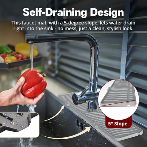 ODRAGO Silicone Kitchen Sink Splash Guard - 24.01 Inch Faucet Mat for
