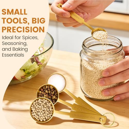 Gold 304 Stainless Steel Measuring Cup and Spoon Set, Stackable